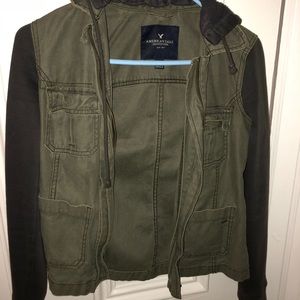 American Eagle Olive Jacket with Gray Sleeves